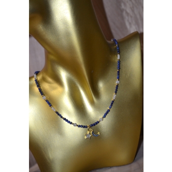 Naszyjnik z kamienieni lapis lazluli i kamienia księżycowego